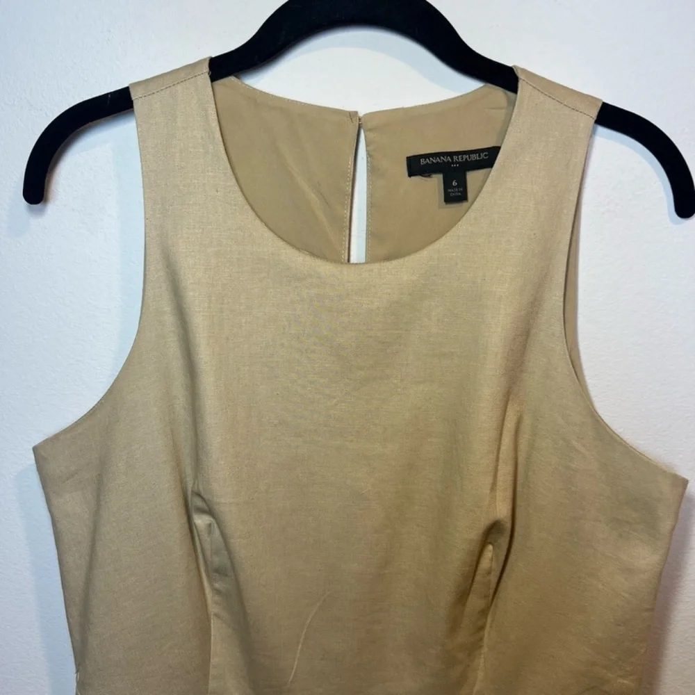 Banana Republic Linen Blend Cropped Wide Leg Sleeveless Jumpsuit Tan Belt Size 6